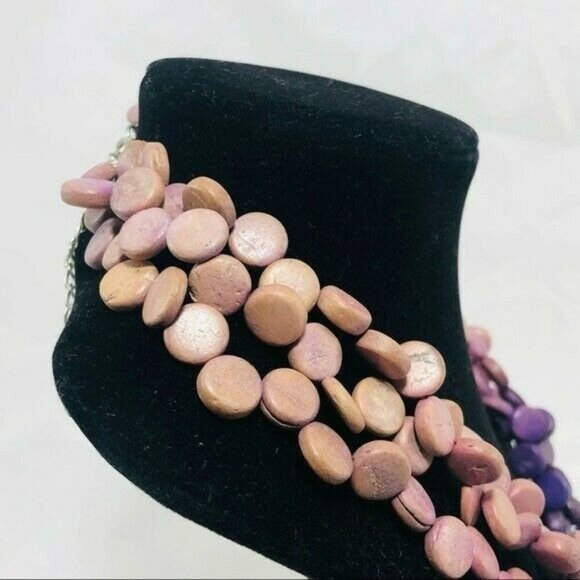 Women Layer Strand Necklace 15” 18” Retro Boho Purple Pink Gradients Two Tone - Picture 6 of 12